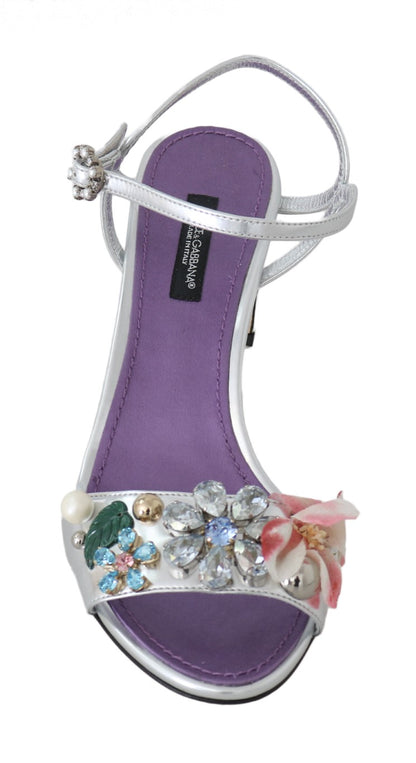Silver Crystal Floral Sandals Shoes