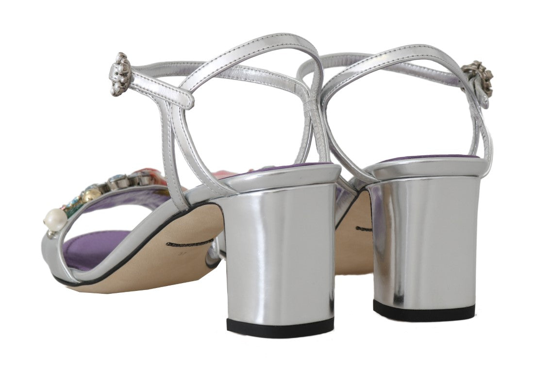 Silver Crystal Floral Sandals Shoes