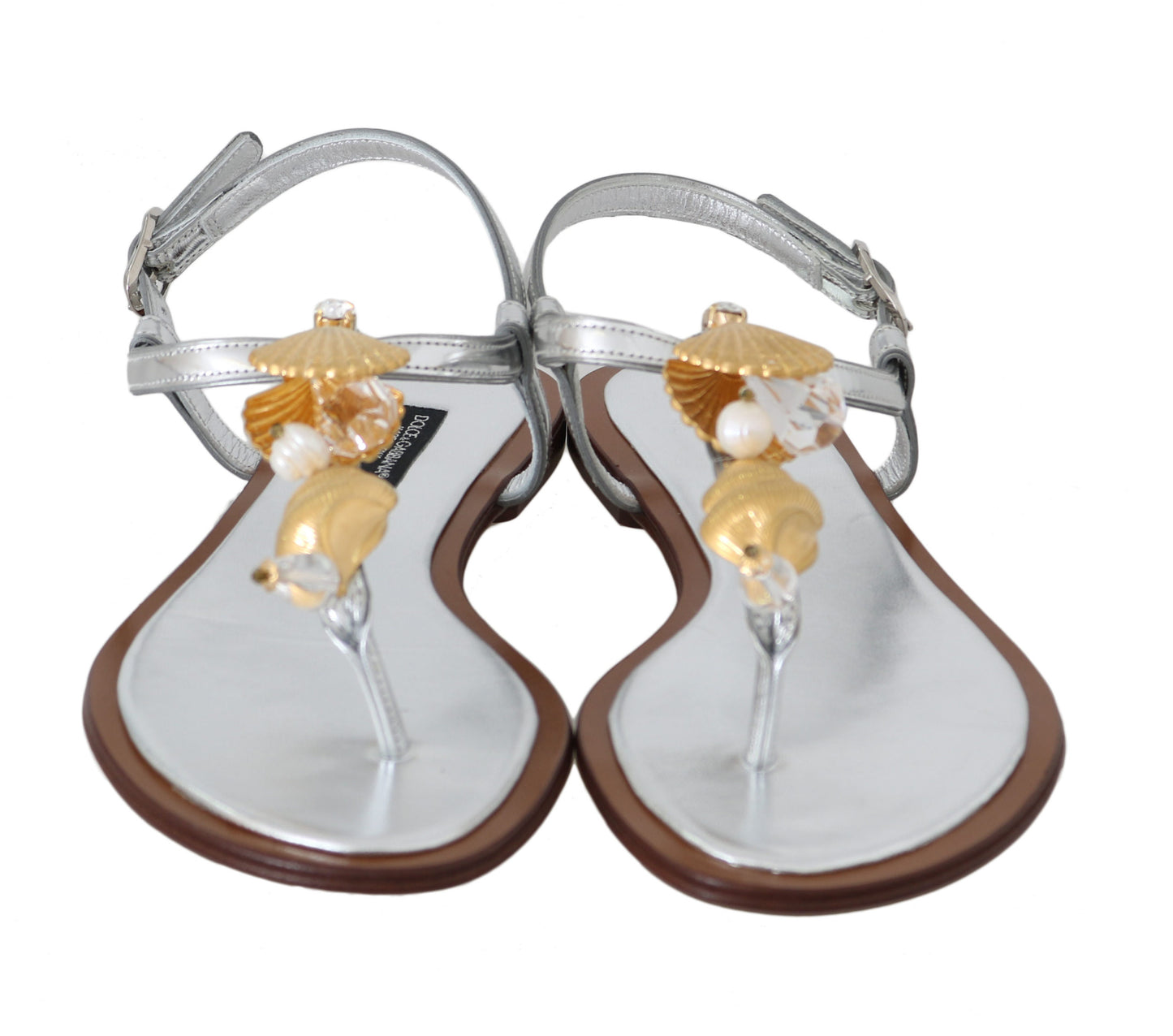Silver Leather Seashell Pearl Sandals