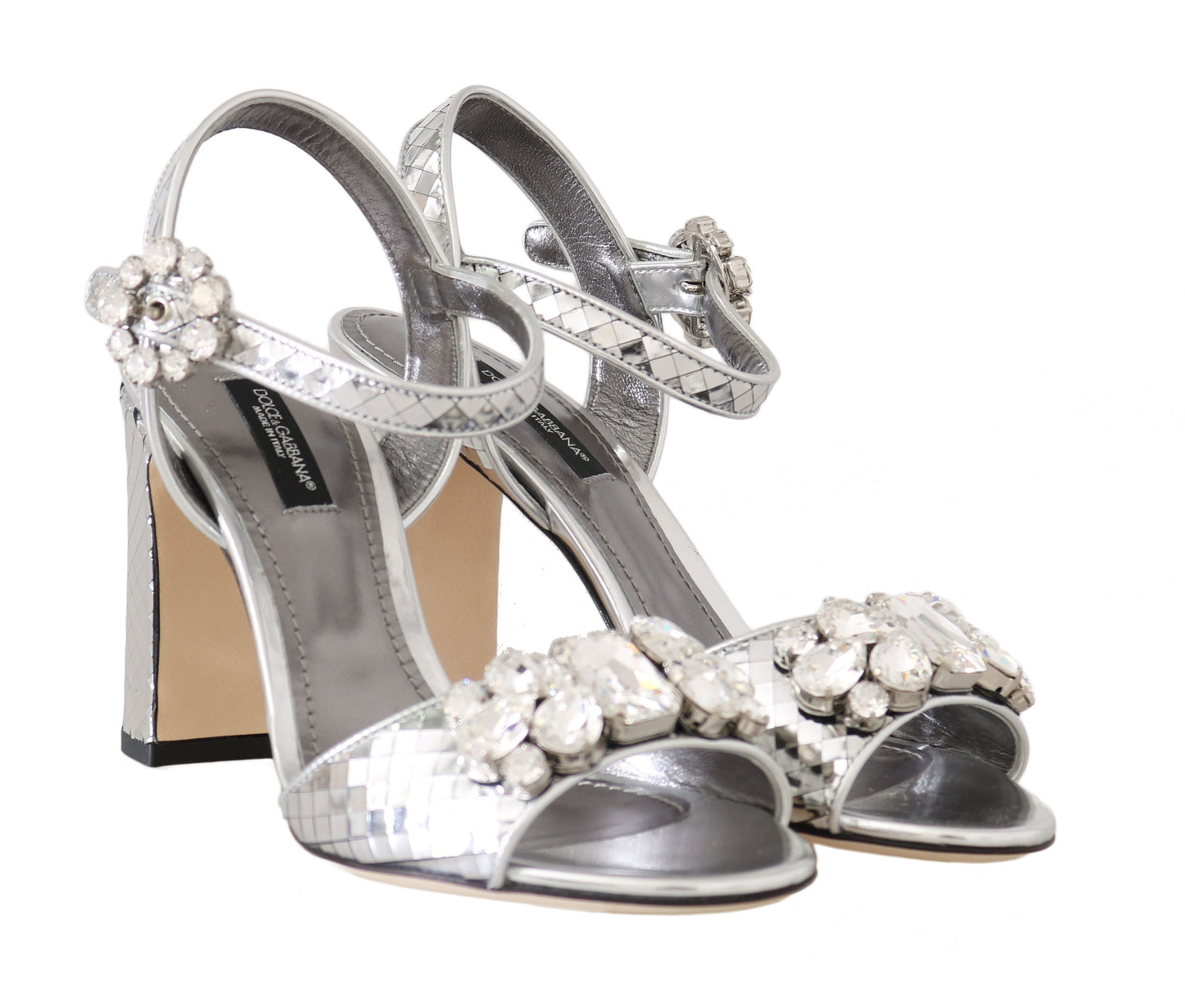 Silver Mirrored Crystal Leather Sandals