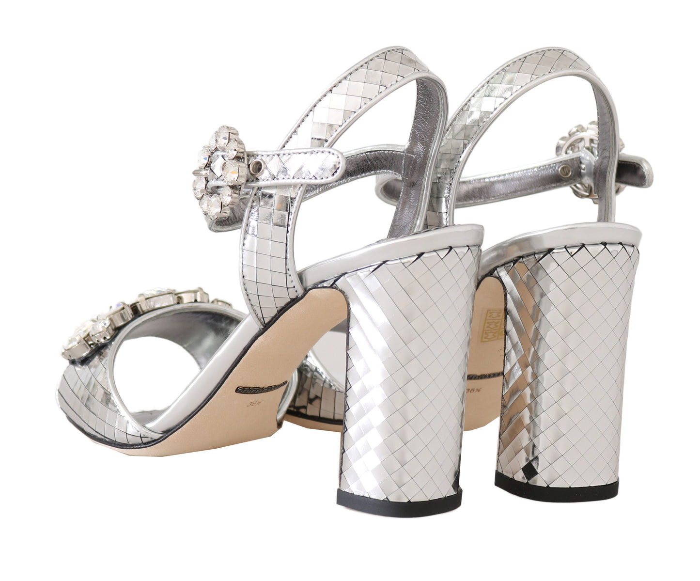 Silver Mirrored Crystal Leather Sandals