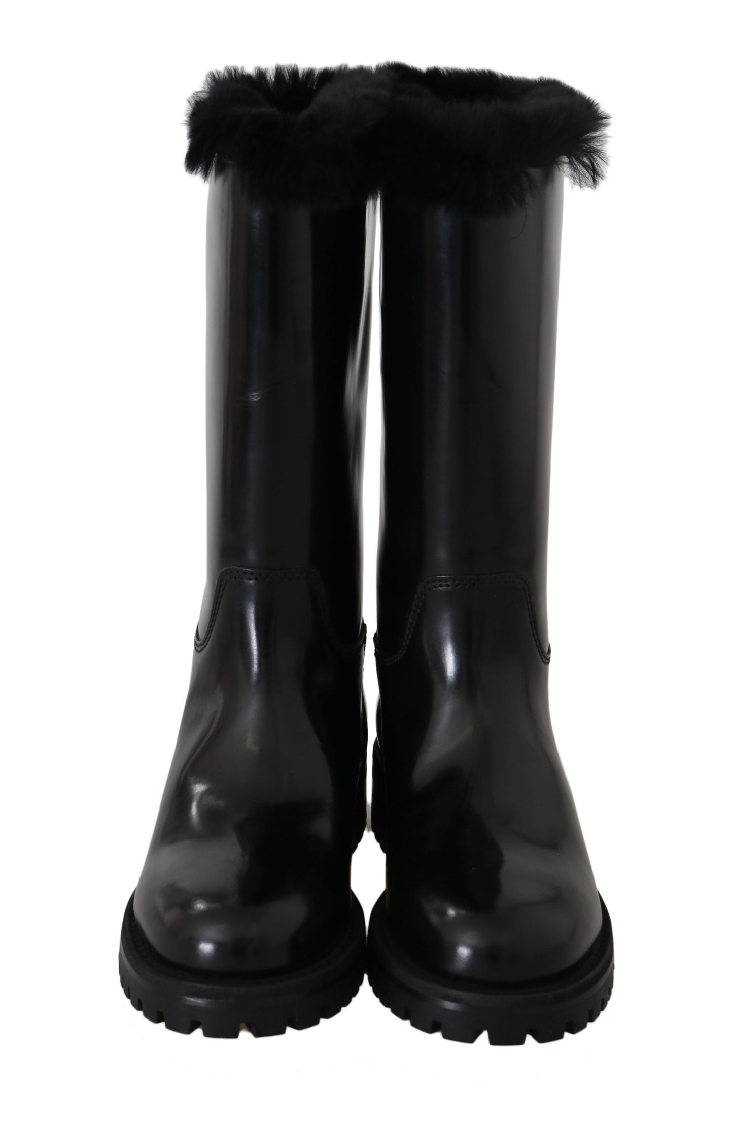 Black Leather Lapin Fur Boots