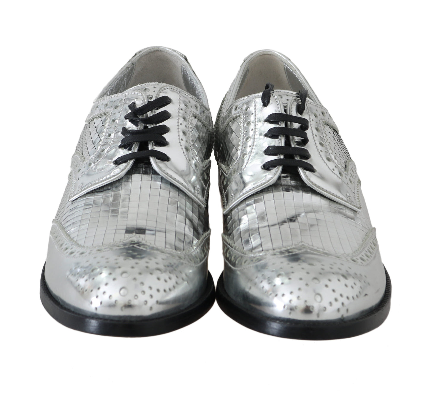 Silver Leather Mirrored Shiny Brogues