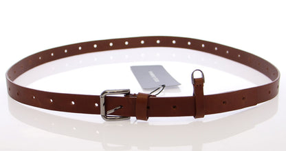 Brown Leather Silver Logo Belt