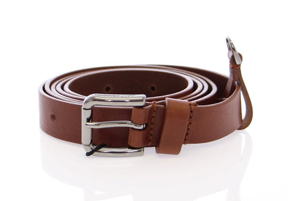 Brown Leather Silver Logo Belt