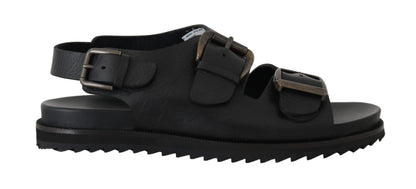 Black Leather Strap Gladiator Sandals