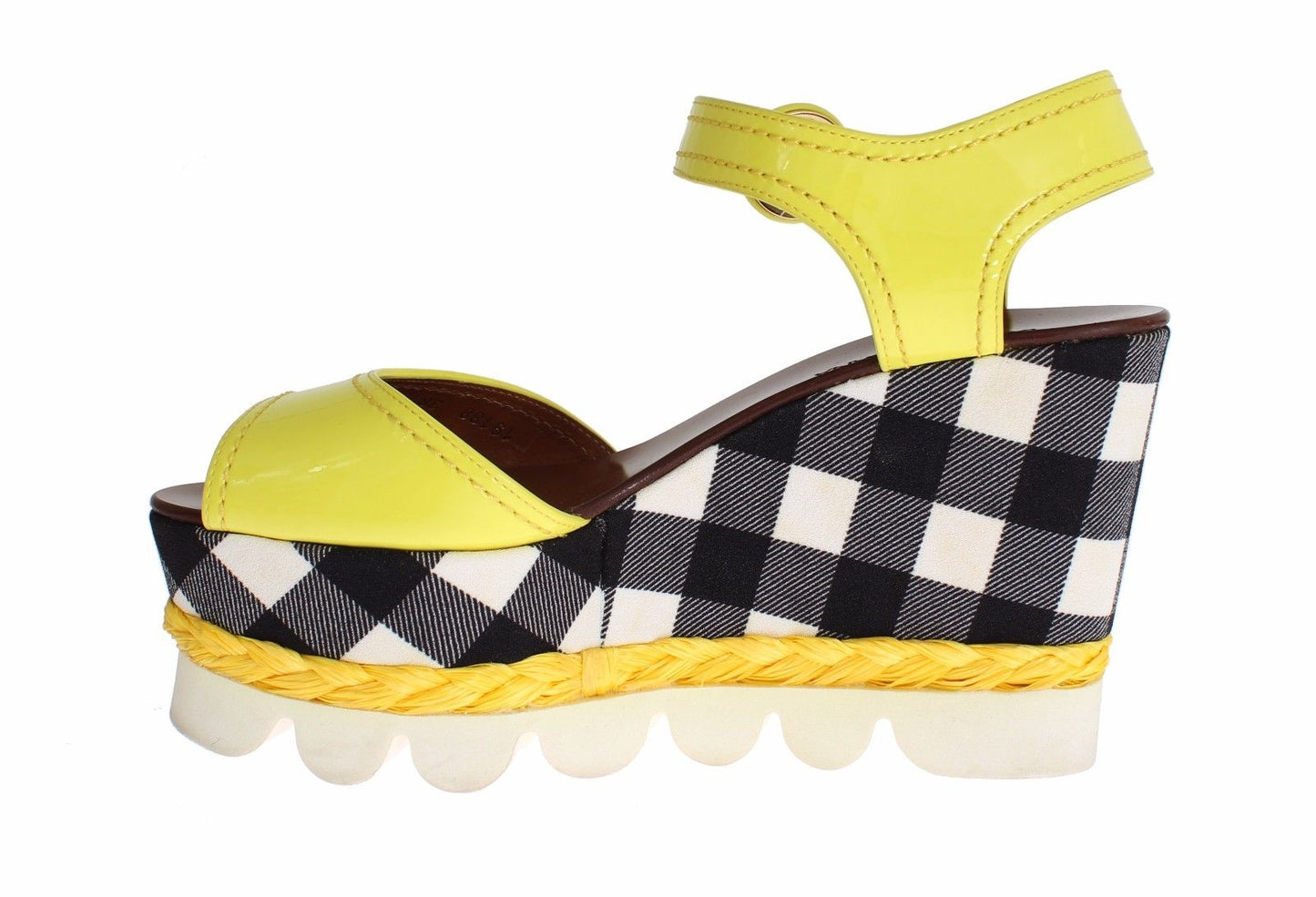 Yellow Leather Check Wedges Platform