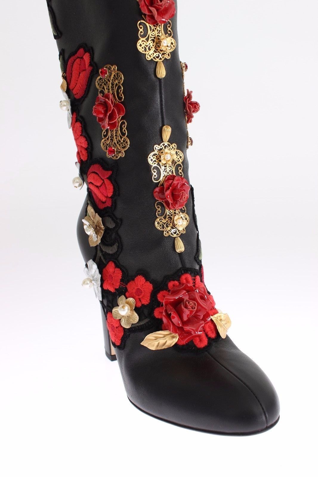 Black Red Roses Crystal Gold Heart Leather