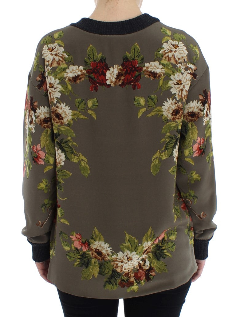 Green Key Floral Print Silk Sweater