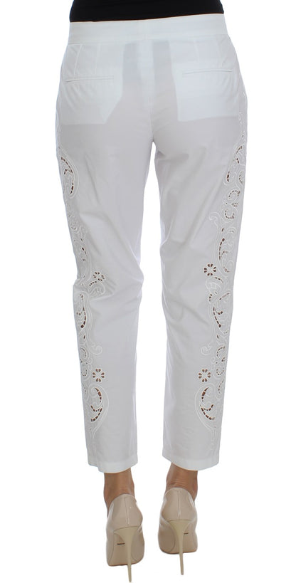 Elegant White Floral Cutout Dress Pants