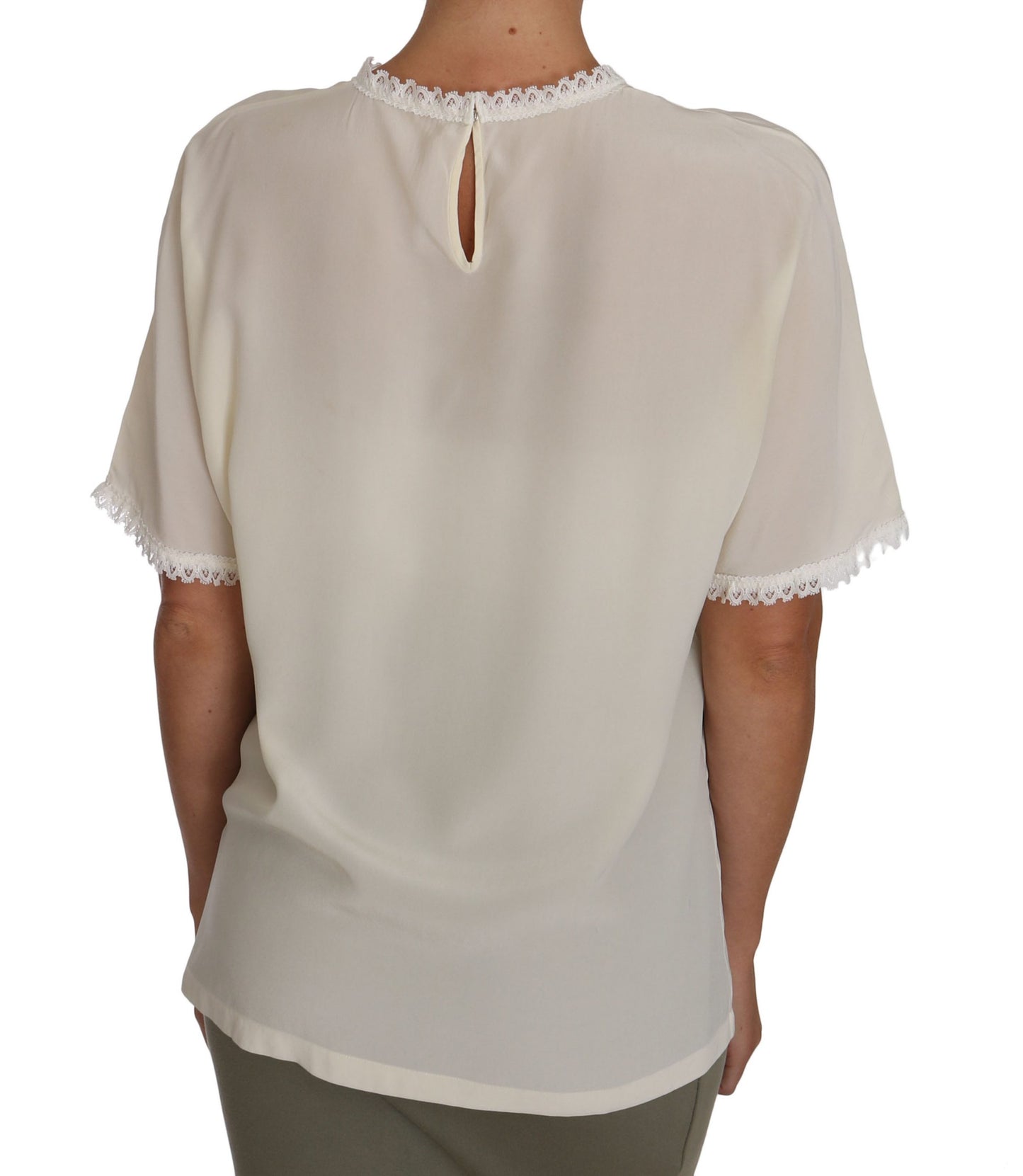 White Cream Silk Lace Top Blouse T-Shirt