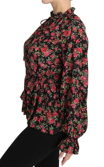 Elegant Black Floral Silk Shirt