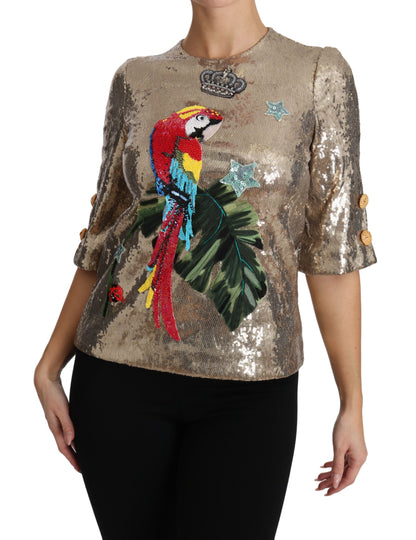 Gold Sequined Parrot Crystal Blouse