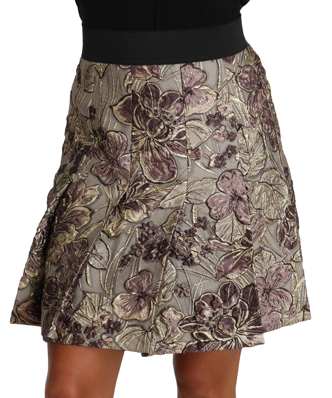 Elegant Floral A-Line Jacquard Skirt