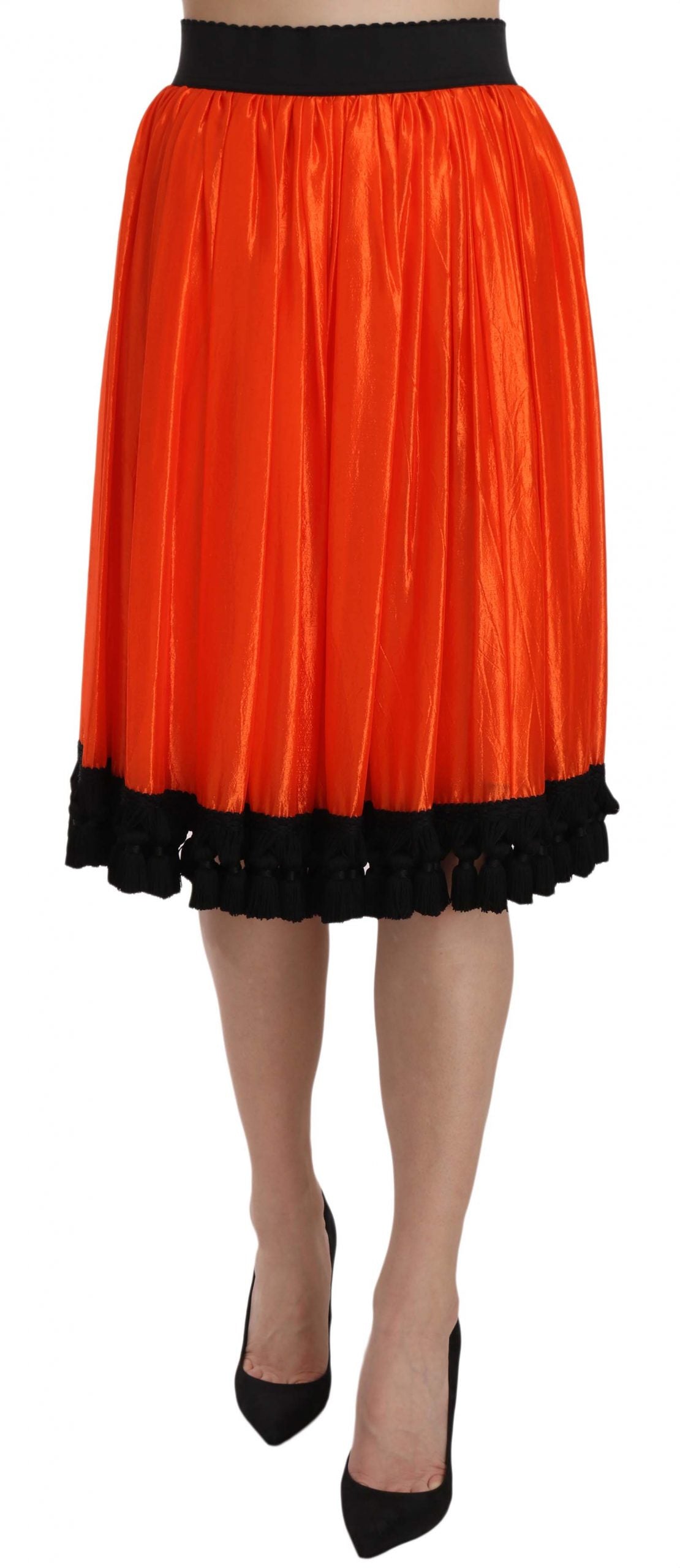 High-Waist Black & Orange Knee-Length Skirt