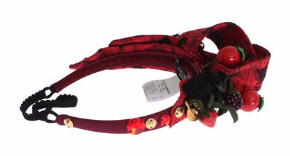 Diadem Headband Silk Red Fruit Cherry Crystal Gold