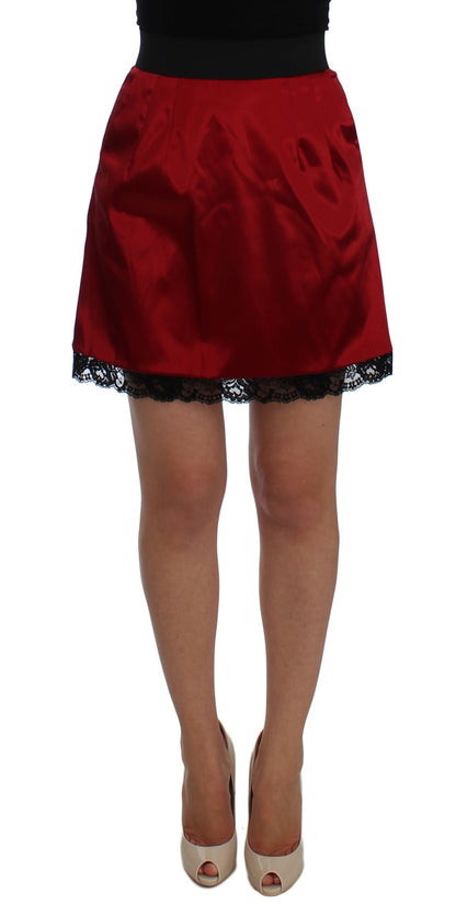 Elegant Red Lace High-Waist Skirt