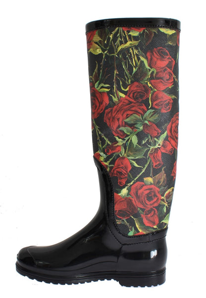 Black Roses Rubber Rain Boots