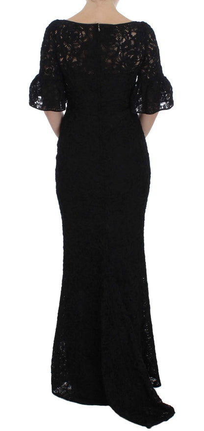Elegant Black Floral Lace Maxi Dress