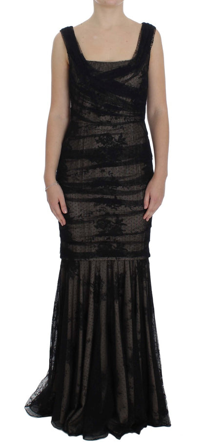 Elegant Black Floral Bodycon Maxi Dress
