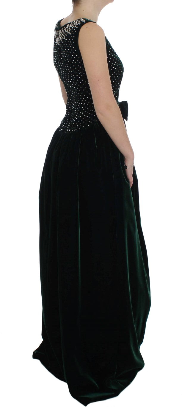 Enchanted Emerald Velvet Crystal Maxi Dress