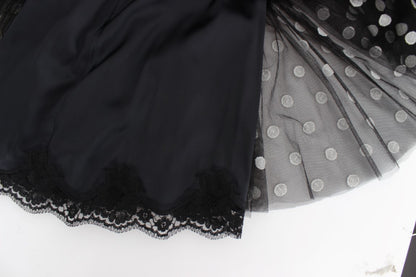 Black White Polka Dotted Ruffled Dress