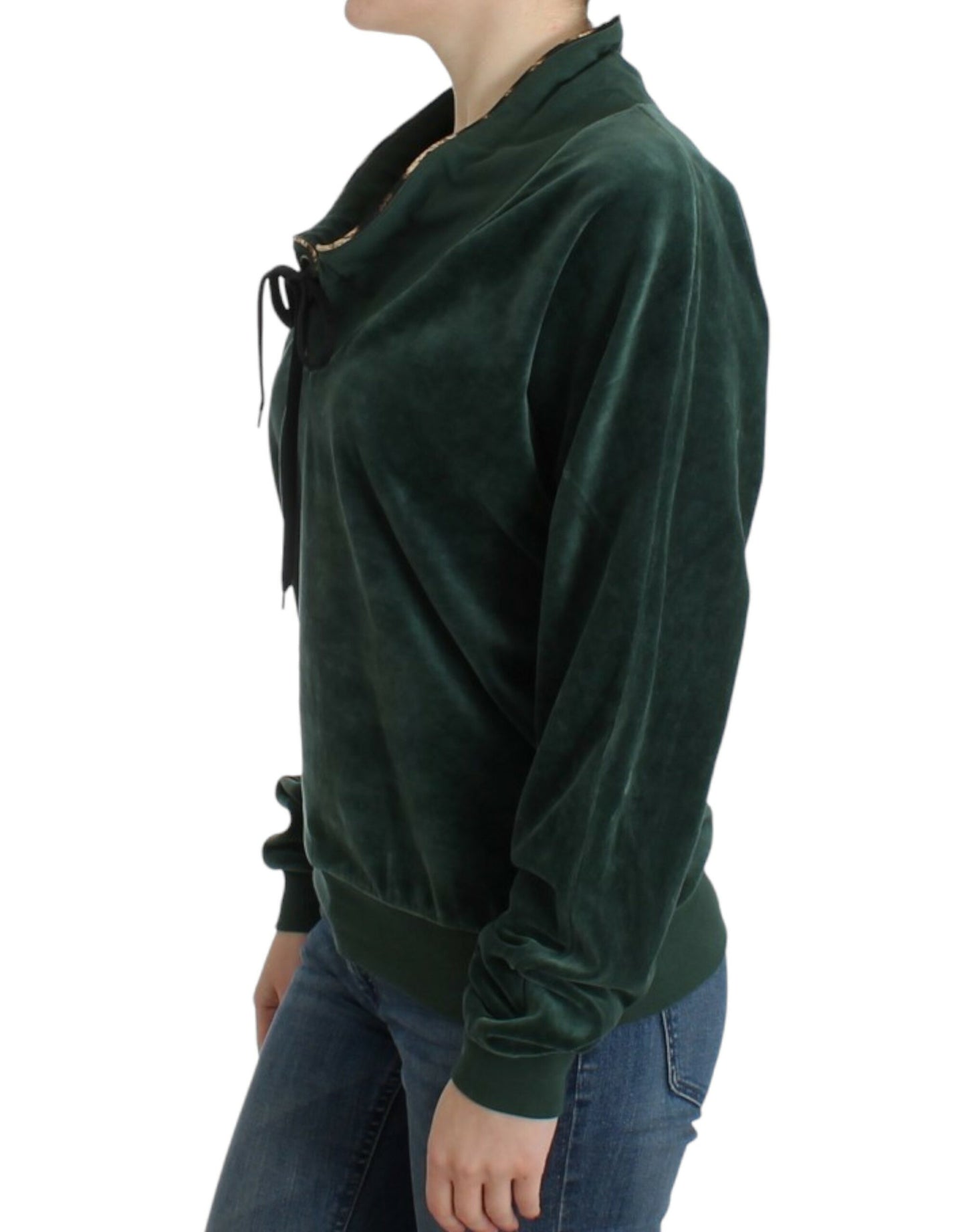 Elegant Green Mock Sweater with Rhinestone Detail