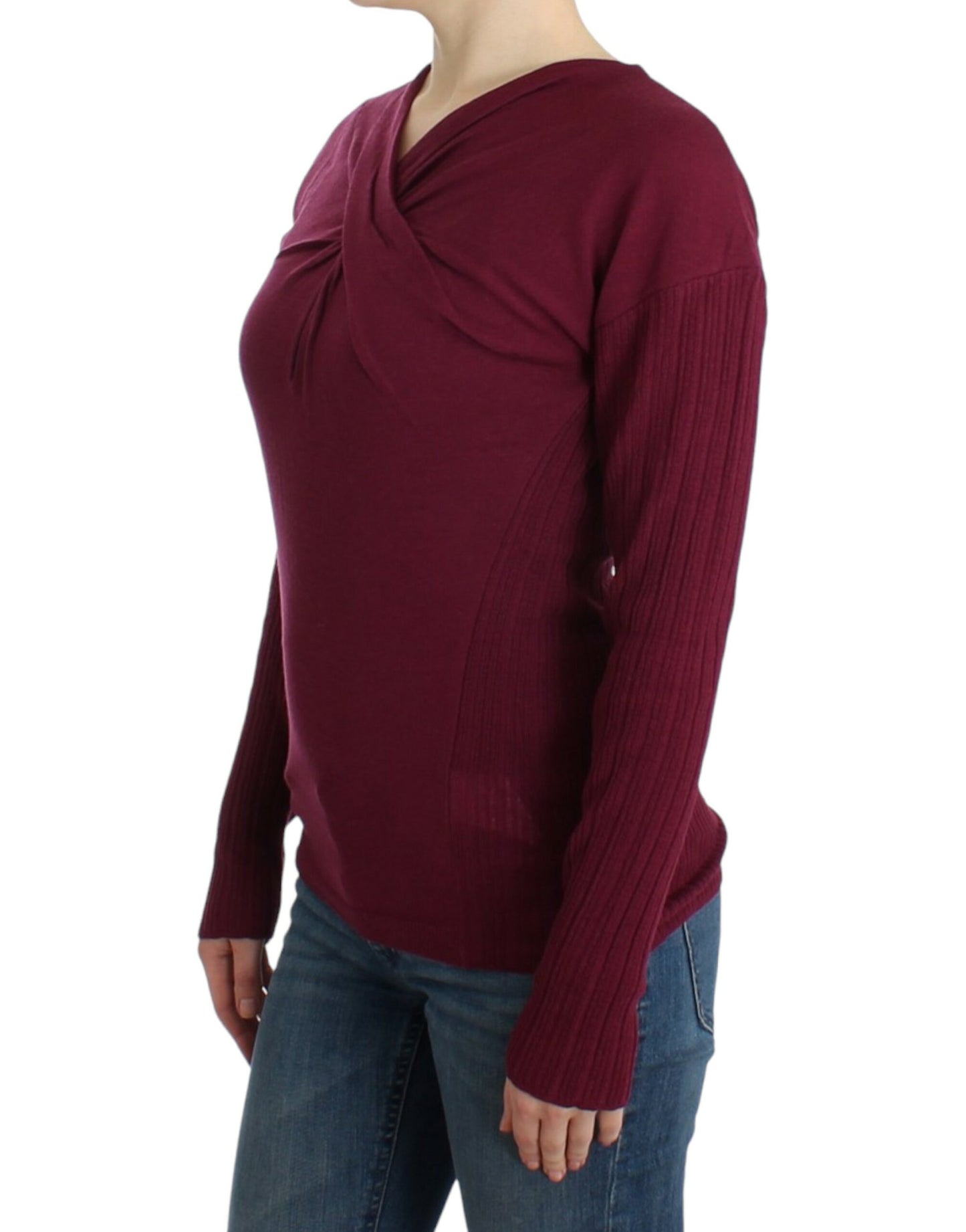 Elegant Purple Keyhole Wool Sweater