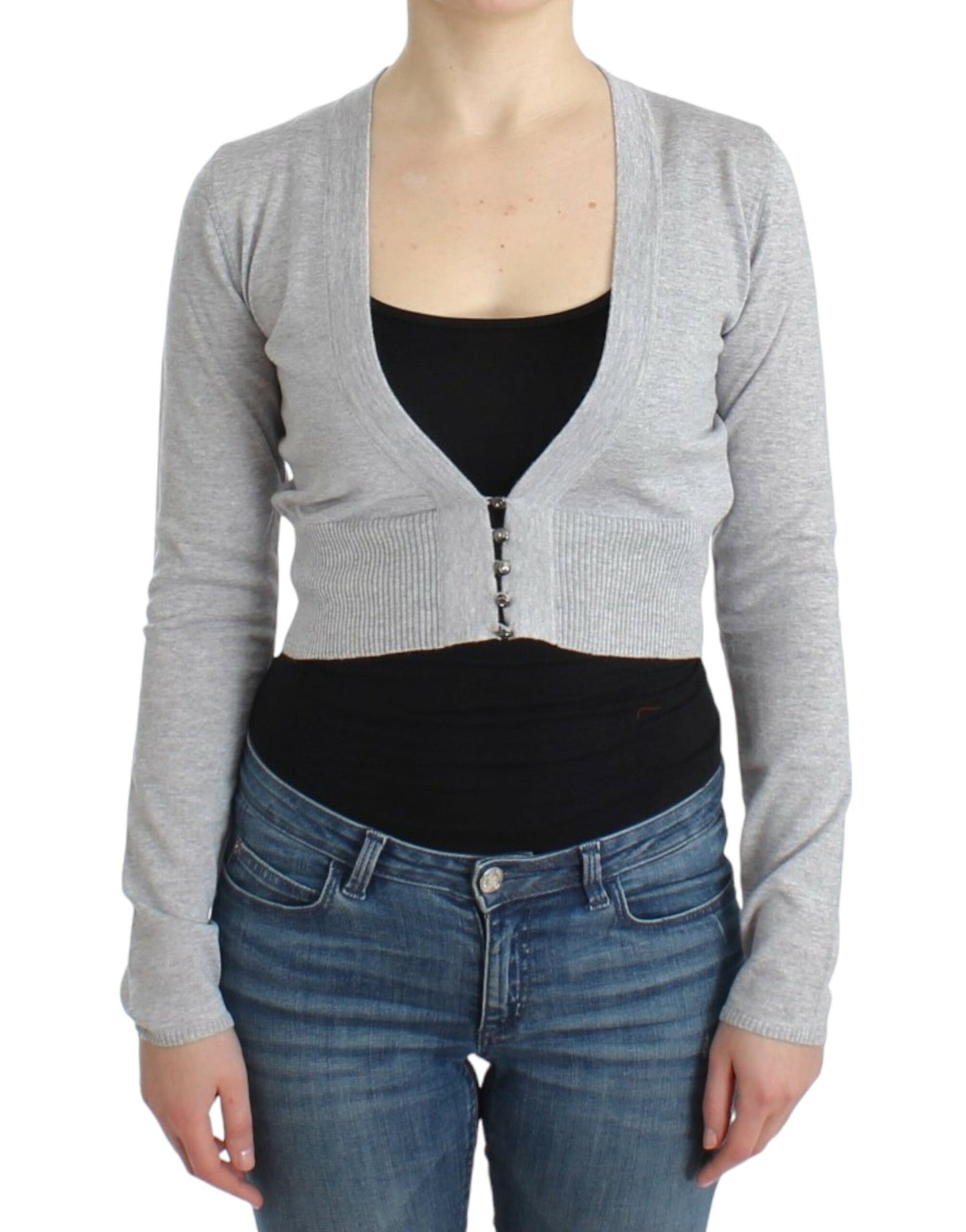 Cropped Virgin Wool Cardigan in Chic Gray