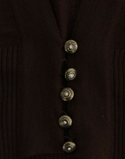 Elegant Brown Virgin Wool Cropped Cardigan