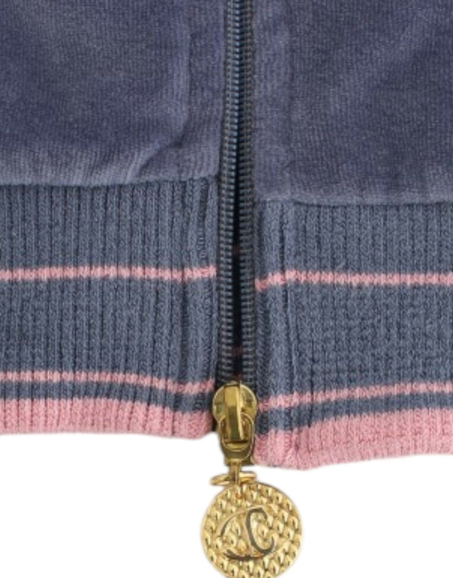 Elegant Blue Zip Cardigan with Gold Details