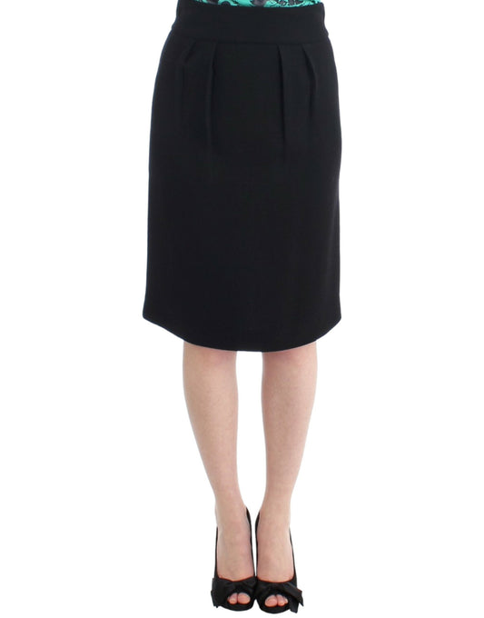 Elegant Black Wool Pencil Skirt
