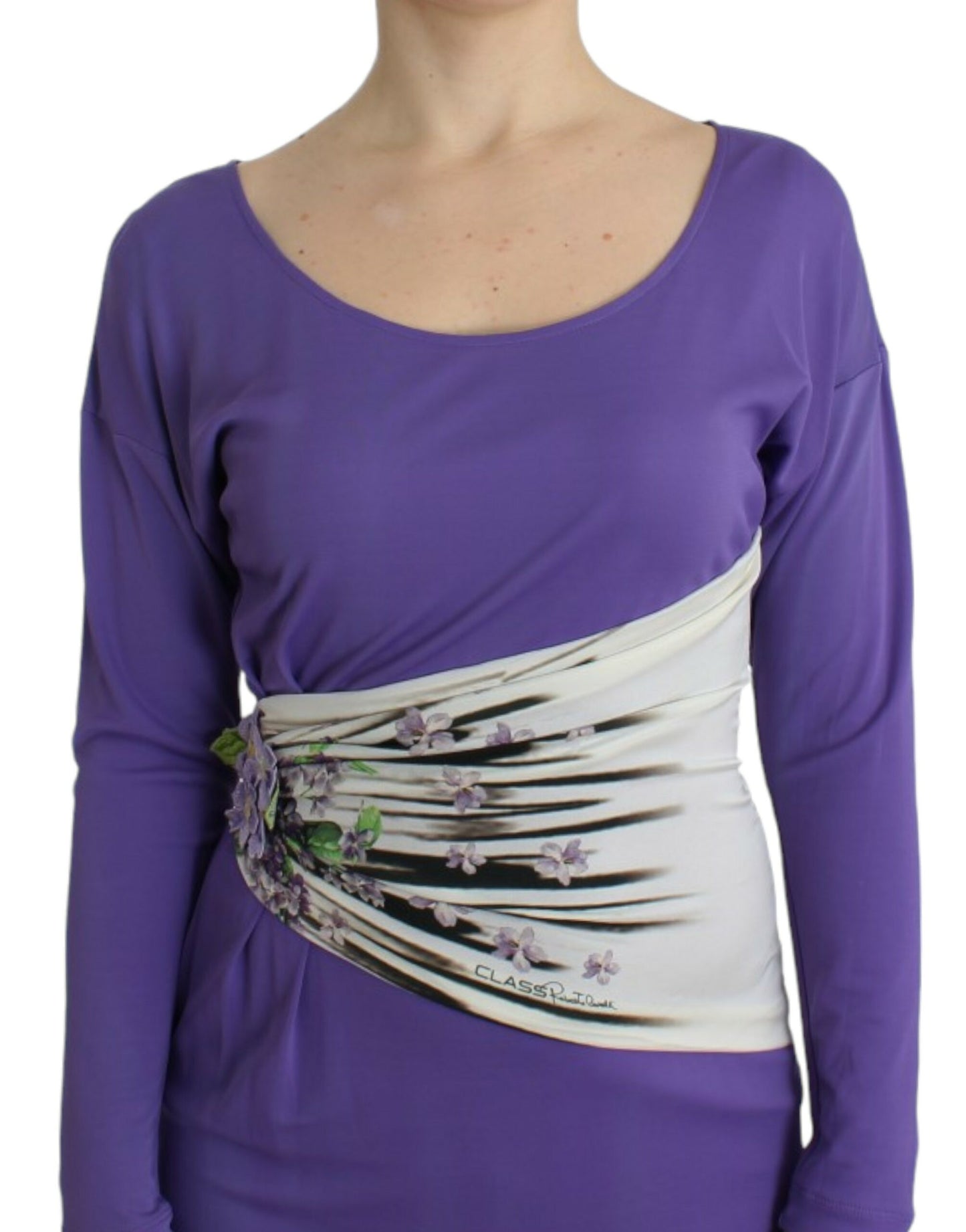 Elegant Purple Floral Jersey Dress