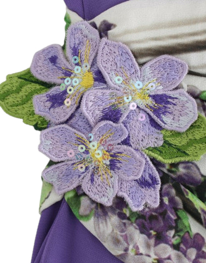 Elegant Purple Floral Jersey Dress