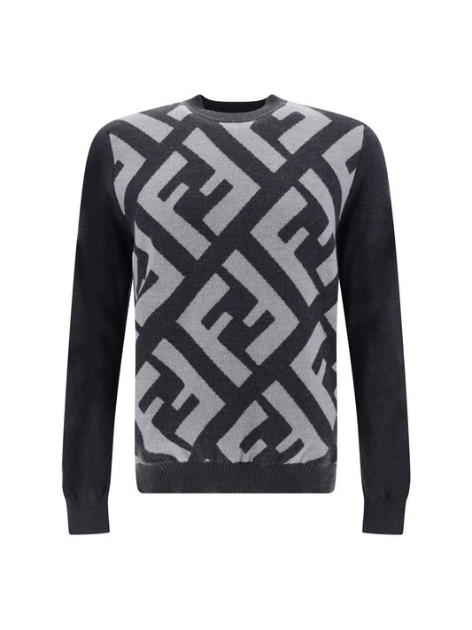 Grey Wool Logo Details Sweater