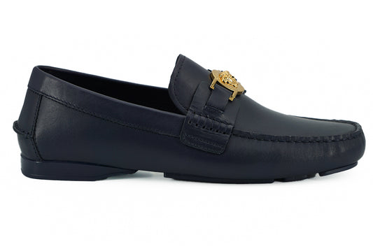 Navy Blue Calf Leather Loafers Shoes