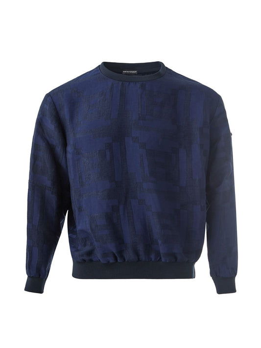 Elegant Blue Geometric Linen Sweatshirt