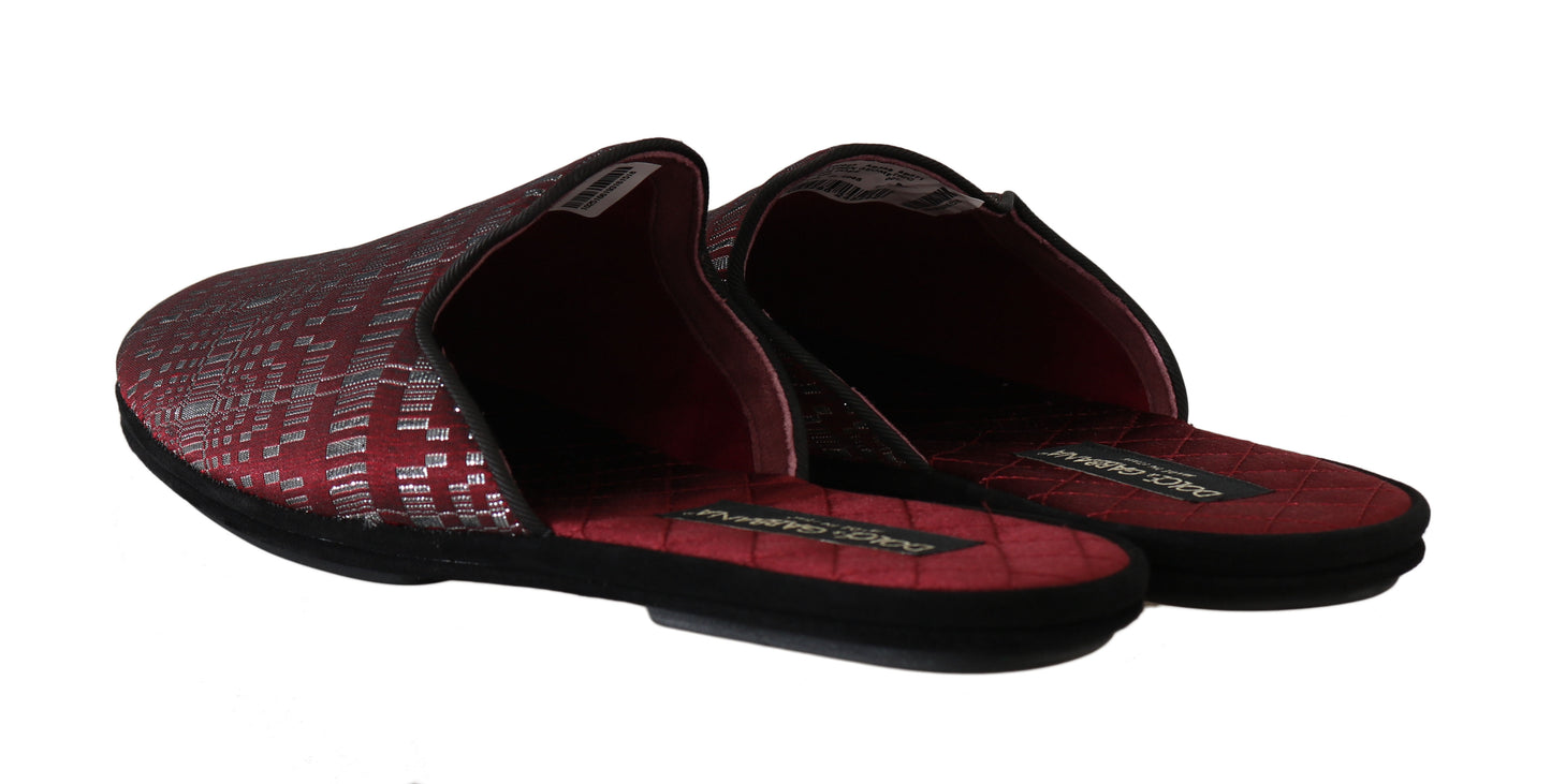 Red Silver Jacquard Slides Slippers