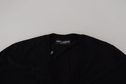 Elegant Wool Buttoned Black Cardigan