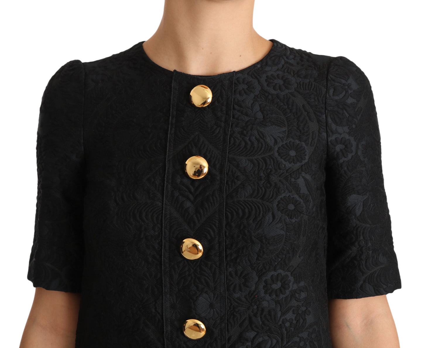 Elegant Black Button Embellished Mini Dress