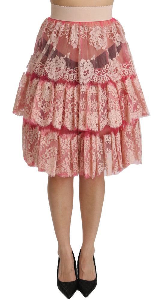 Elegant Pink Lace High-Waist Skirt
