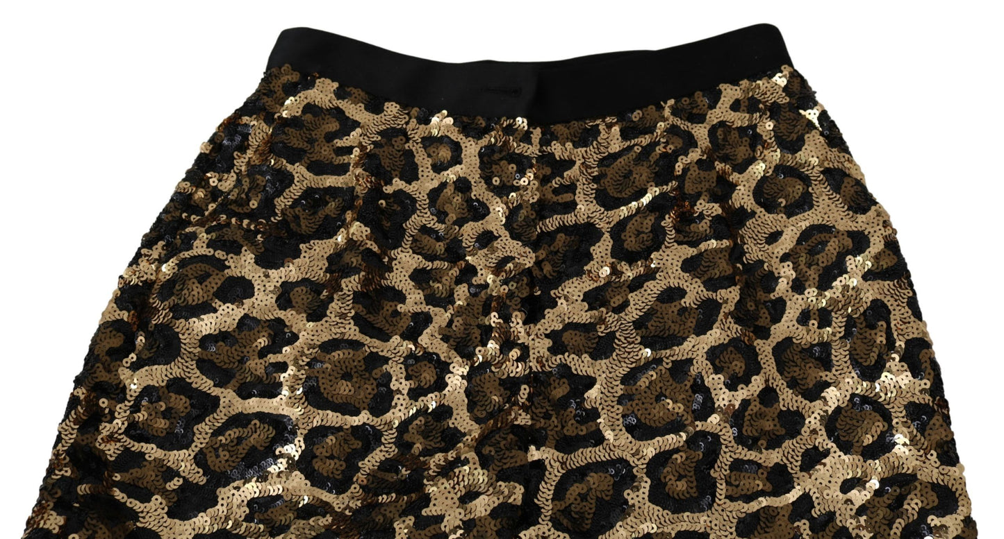 Gold Brown Leopard Sequined High Waist Pants