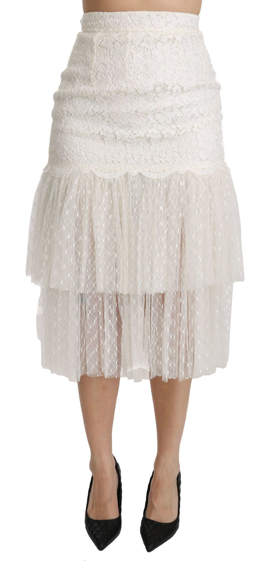 Elegant White Lace High-Waist Skirt