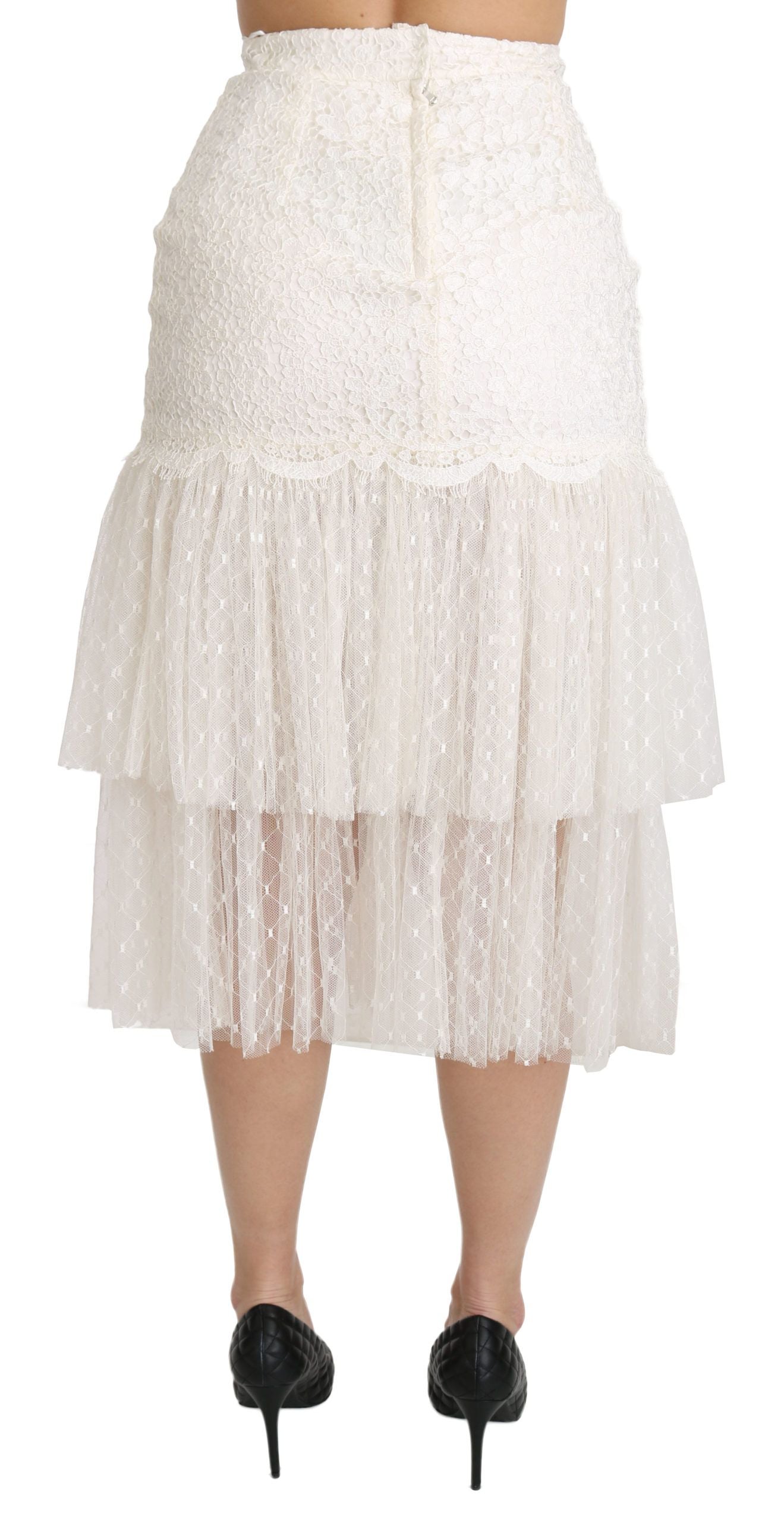 Elegant White Lace High-Waist Skirt