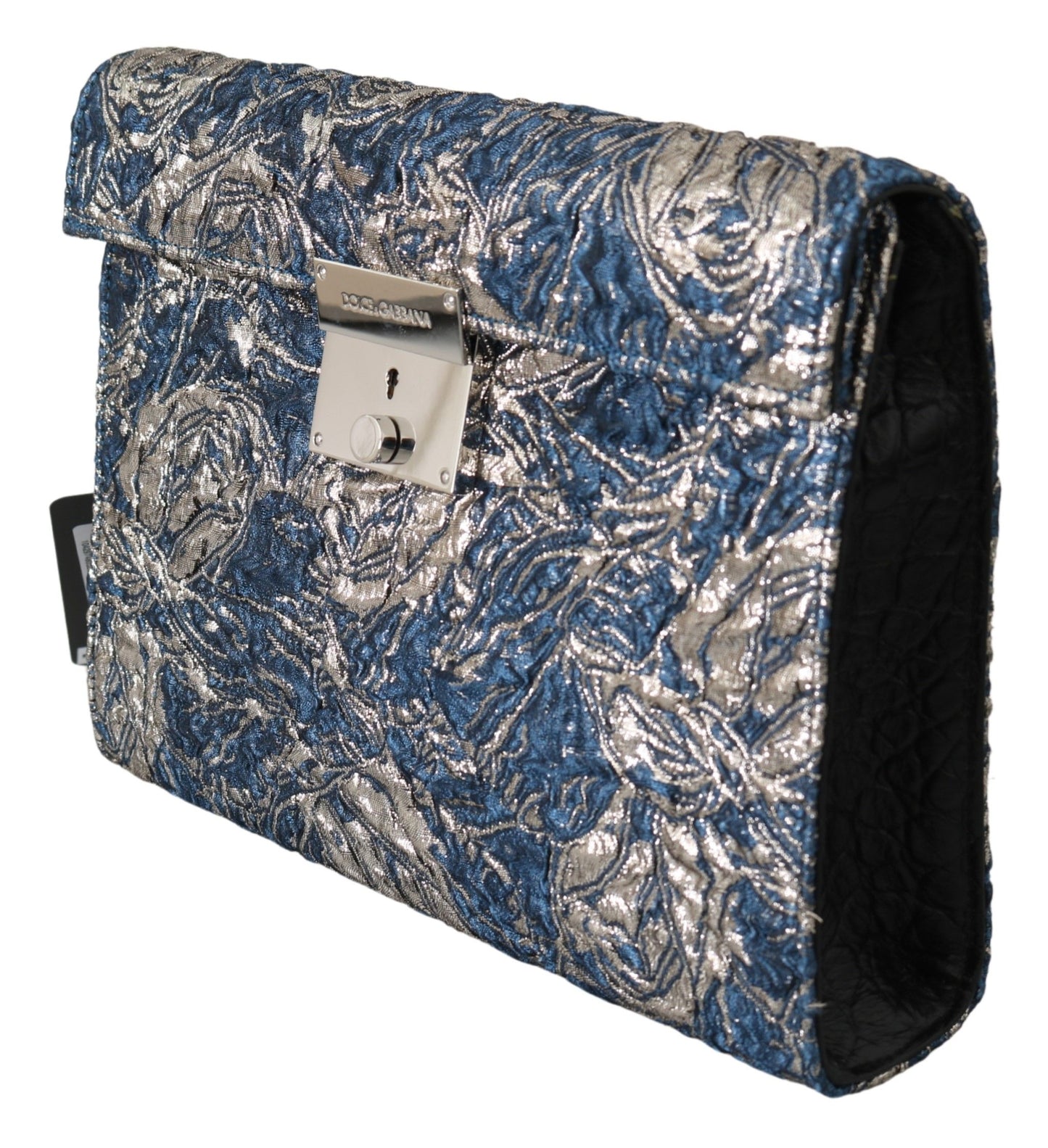 Blue Silver Jacquard Leather Document Briefcase Bag