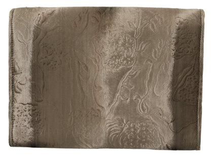 Beige Velvet Croco-Print Leather Briefcase Clutch