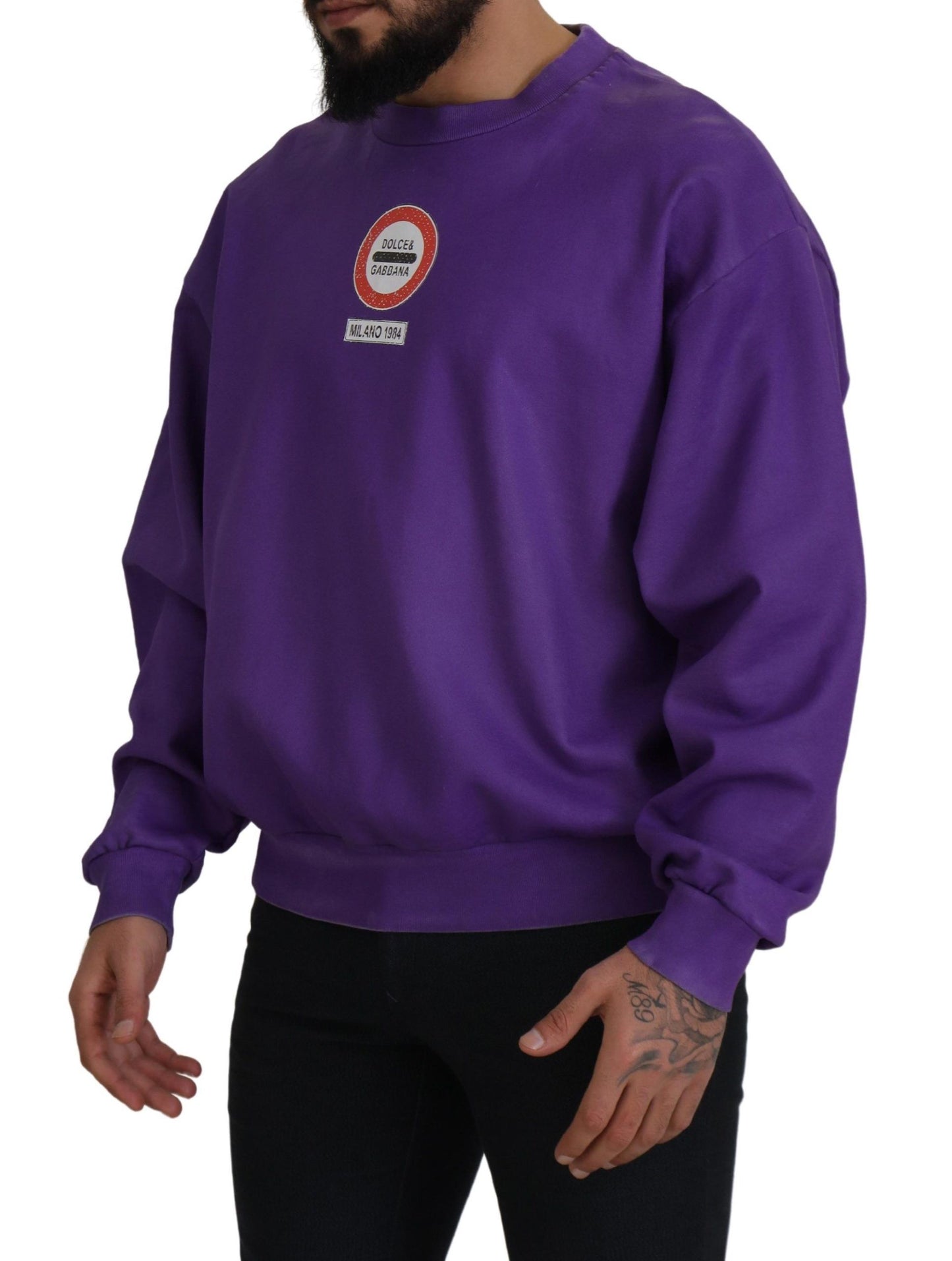 Elegant Purple Cotton Crewneck Sweater
