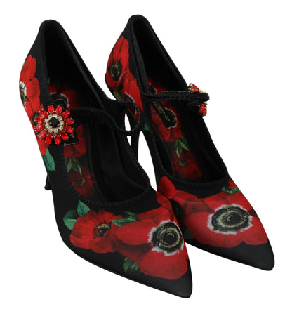 Floral Mary Janes Pumps with Crystal Detail