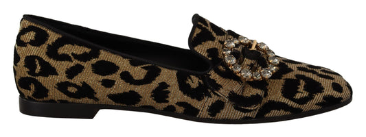 Gold Leopard Print Crystals Loafers Shoes