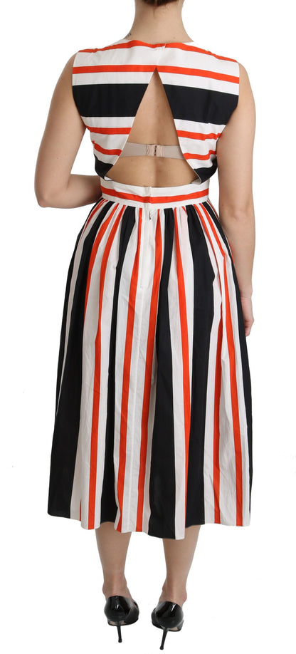 Multicolor Stripes A-Line Pleated Midi Dress